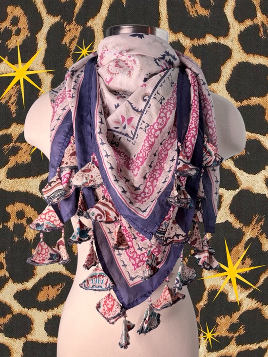 Anthropologie Accessories - ANTHROPOLOGIE | Serenella Silk Boho Tassel Triangle Scarf | Good Condition